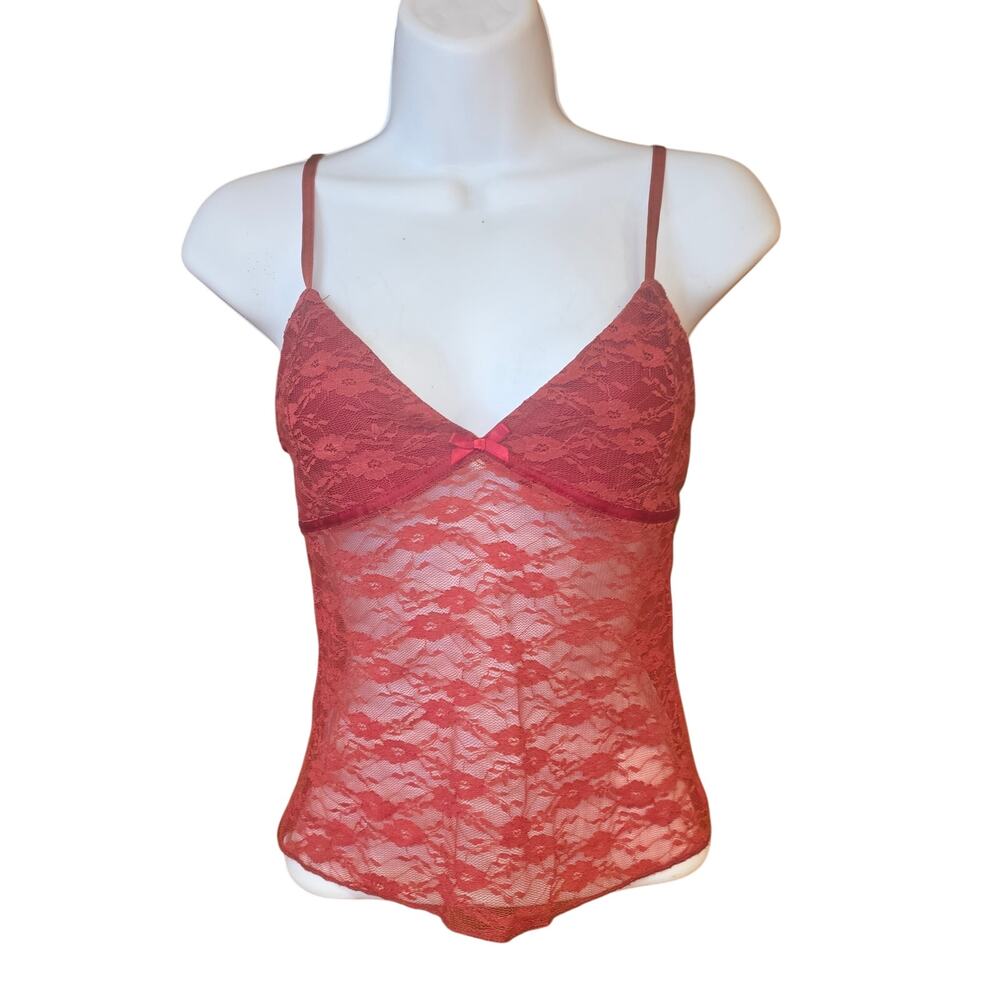 Edikted burgundy Eira sheer lace tank top sz S